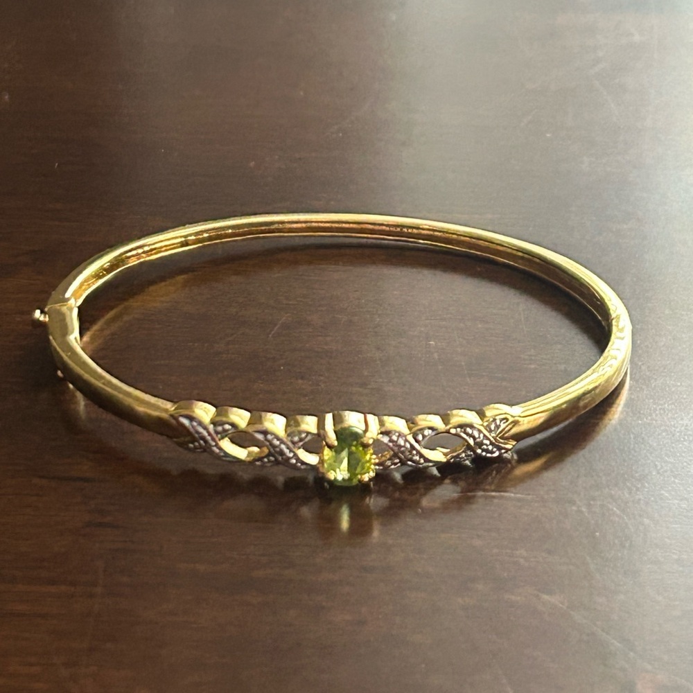 RSE Robert Seeman Peridot & Diamond sterling with gold overlay hinged bracelet.